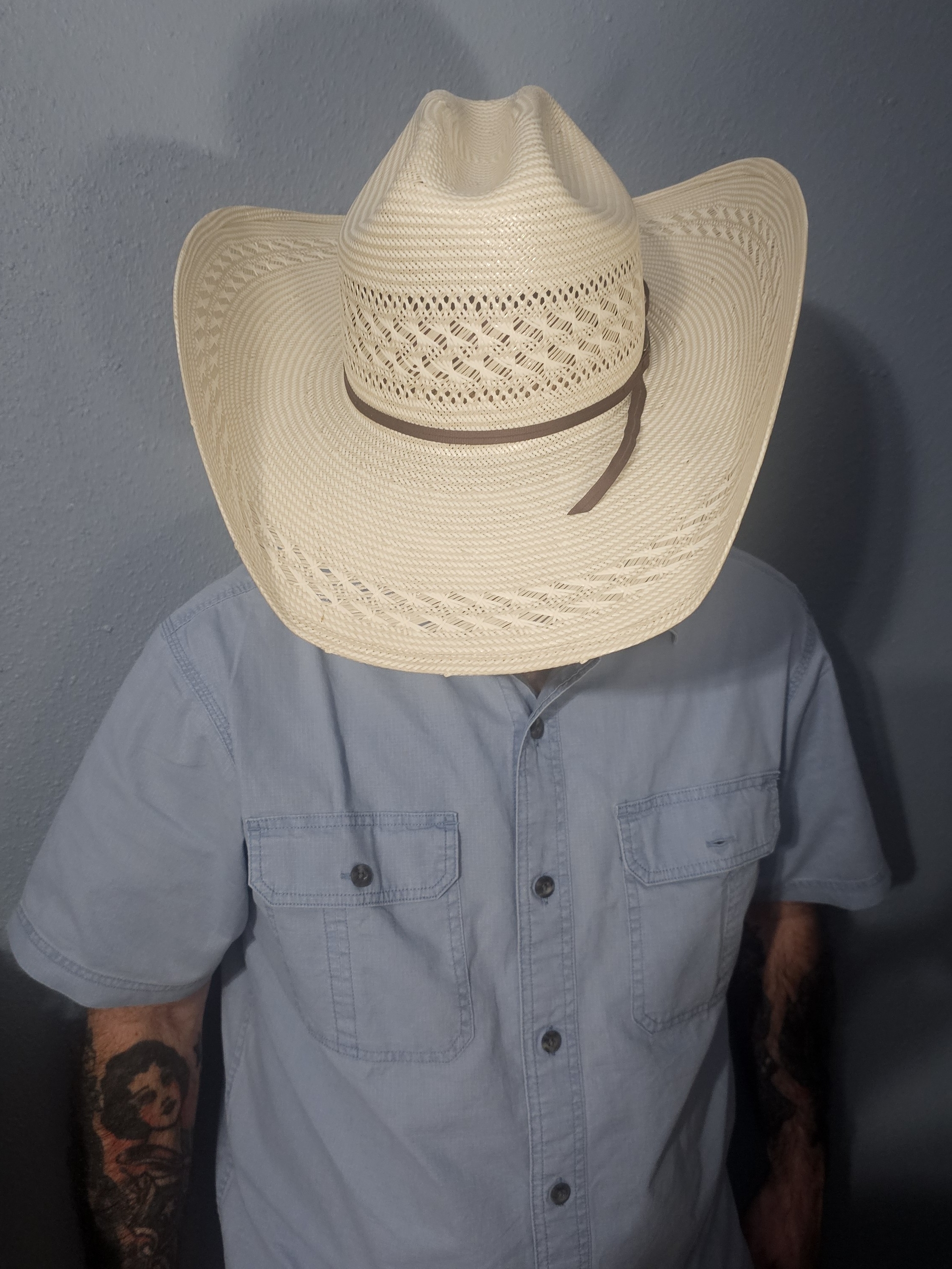 Cream Straw Cowboy Hat With Brown Band